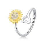 925 Sterling Silver Sunflower with CZ Warmth Positivity Jewelry Rings for Women Girls