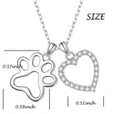 925 Sterling Silver Paw & CZ Heart Pendant Necklace  for Women