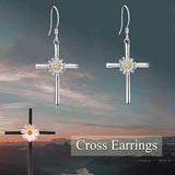 S925 Sterling Silver Dangle Drop Cross Daisy Earrings Jewelry Gifts for Women Girls Birthday