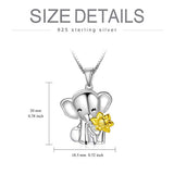 925 Sterling Silver Elephant Sunflower Pendant Necklace, Good Luck Elephant Necklace for Women Ladies
