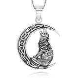 ilver Celtic Crescent Moon Wolf Pendant Necklace