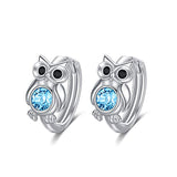 Silver Owl Hoop Earrings with Blue Crystals from Swarovski