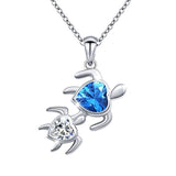 ilver Mom and Baby Turtle Necklace Cubic Zirconia  Pendant