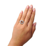 Rhodium Plated Sterling Silver Deep Champagne Cushion Cut Cubic Zirconia CZ Statement Halo Cocktail Fashion Right Hand Ring