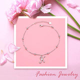 S925 Sterling Silver Initial Anklet for Women , Dainty Layered Beaded Letter Anklet with Initials Cute Summer Anklets Alphabet Anklet for Women Teen Girls