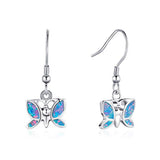  Silver Butterfly Blue Opal Dangle Drop Cute Earrings  