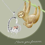S925 Sterling Sliver Gifts for Women Sloth Necklace Cute Animal Heart Pendant Jewelry