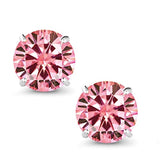 14K Gold Pink Round Created Moissanite Stud Earrings