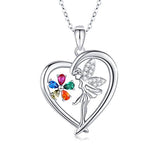925 Sterling Silver Flower Fairy Pendant Necklace Jewelry Gifts for Women