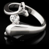925 Sterling Silver Cubic Zirconia CZ Dolphin Porpose Fish Ring