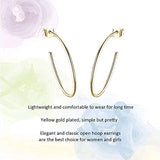Gold Plated Sterling Silver  Medium Dainty Thin Tube Oval Half Open Post Hoop Earrings Jewelry Gift for Women Girls