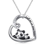  Silver Panda-Keep me in your heart Cute Animal Heart Pendant Necklace