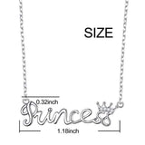 925 Sterling Silver White CZ Crown Princess Pendant Word Charm Necklace for Girlfriend Wife Daughter Granddaughter, 18 Inch + 2 Inch