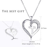 925 Sterling Silver Heart Cross Necklace Cubic Zirconia Pendant White Gold Plated Jewelry Gift for Women Girls
