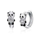 Silver Cute Panda Hoop Earrings 