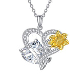 Silver Sunflower&Heart Necklace