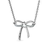 Minimalist Holiday Bow Ribbon Pendant Station Pendant Necklace For Women For Teen Girlfriend 925 Sterling Silver