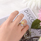 Sunflower Ring for Women S925 Sterling Silver You are My Sunshine Adjustable Wrap Open Rings