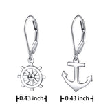 925 Sterling Silver  Mismatch Nautical Compass Anchor Dangle Drop Earrings Birthday Gifts