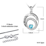 Sterling Silver Zirconia Infinity Love Heart Pendant Necklace”Mom I Love You ” Gift for Mother