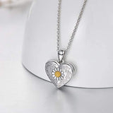 Sterling Silver Cameo Sunflower Locket Necklace  Heart Locket Photo Necklace Memorial Gifts for Women Girlfriend