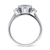 Rhodium Plated Sterling Silver 3-Stone Anniversary Promise Engagement Ring Made with Zirconia Cushion Cut