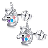 Silver Flower Unicorn Stud Earrings  