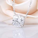 14K Gold Cushion Cut Moissanite Pandent Necklace with 14K White Gold Chain for Women