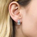 Rhodium Plated Sterling Silver Emerald Cut Cubic Zirconia CZ Solitaire Anniversary Wedding Stud Earrings