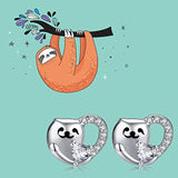 Sterling Silver CZ Heart Sloth  Stud Earrings Animal Jewelry gift for Women