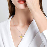 S925 Sterling Silver Cross Sunflower Pendant Necklace Jewelry for Women Teens Birthday Gift