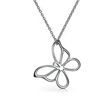 Small Open Butterfly Necklace Cut Out Dangling Pendant For Women For Teen Polished 925 Sterling Silver With Chain