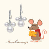 Mickey Mouse Earrings 925 Sterling Silver Animal Drop Dangle Ear Hooks with Handpicked White Freshwater Pearl Earrings for Women Teens Girls