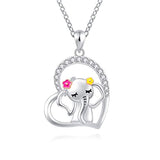 Silver beautiful elephant with flower Heart Elephant Pendant Necklace