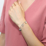 Rhodium Plated Sterling Silver Cubic Zirconia CZ Sun Crescent Moon Star Open Heart Fashion Charm Bracelet