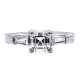 Rhodium Plated Sterling Silver Asscher Cut Cubic Zirconia CZ 3-Stone Anniversary Promise Engagement Ring
