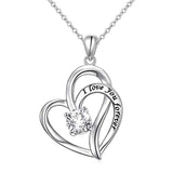 Silver I love you forever Cubic Zirconia Heart Pendant Necklace