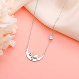 925 Sterling Silver Cute Animal Moon Pendant Necklace for Women Birthday Jewelry Gifts