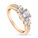 Rose Gold Plated Sterling Silver Round Cubic Zirconia CZ 3-Stone Anniversary Promise Engagement Ring