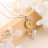 Sterling Silver Flowers Sunflower Pendant Necklace for Women