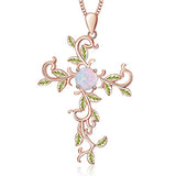 ilver  Opal  Rose Gold Plated Leaf Necklace