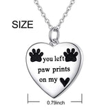 925 Sterling Silver Heart - you left paw prints Cremation Jewelry Ashes Keepsake Urns Pendant Necklace for Women