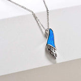 Sterling Silver Created Blue Opal Angle wing Dainty Delicate Necklace October Birthstone Fine Jewelry for Women 16