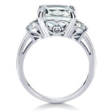 Rhodium Plated Sterling Silver Cushion Cut Cubic Zirconia CZ 3-Stone Anniversary Engagement Ring