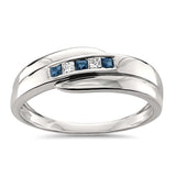 14k White Gold Princess-cut Diamond & Blue Sapphire For Gentlemen Wedding Band Ring (1/4 cttw, H-I, I1-I2)
