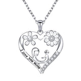 Silver Mother and Child Flower Heart Pendant Necklace