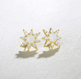 October Birthstone Sterling Silver Created Fire Opal Starburst Stud Earrings Cubic Zirconia CZ Small Dainty hypoallergenic Earrings Fine Jewelry for Women