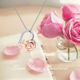 Rose Necklace for Women Mom Flower Love Heart Necklaces Valentines Day Jewelry
