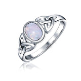 Celtic Trinity Knot Triquetra Rainbow Moonstone Ring For Women For Teen 1MM Band 925 Sterling Silver June Birthstone