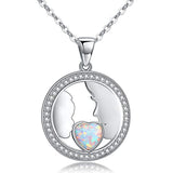 Silver mother and child kiss Opal Heart Necklace 